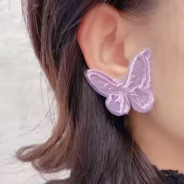 魅紫蕾絲刺繡紫蝴蝶&times;吊墜耳環