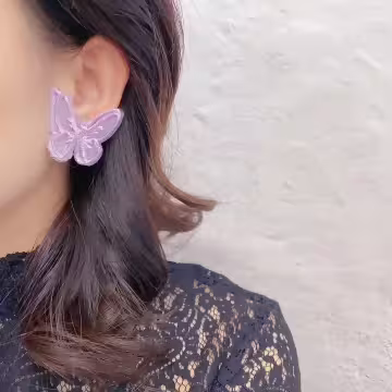 魅紫蕾絲刺繡紫蝴蝶&times;吊墜耳環