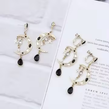 寶石月亮黑水滴×吊墜耳環