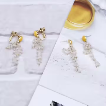 蛋黃珍珠小串流蘇×吊墜耳環