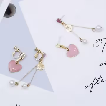 粉紅愛心希臘古幣×不對稱吊墜耳環