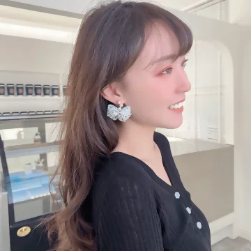 碎花薄紗蝴蝶結珍珠×螺旋耳夾×共二色.avif