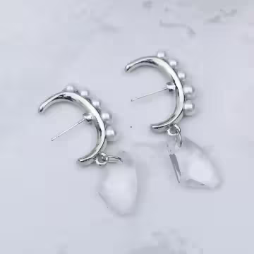 大C垂墜白水晶珍珠×吊墜耳環