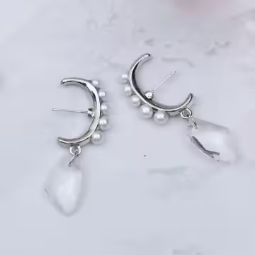 大C垂墜白水晶珍珠×吊墜耳環