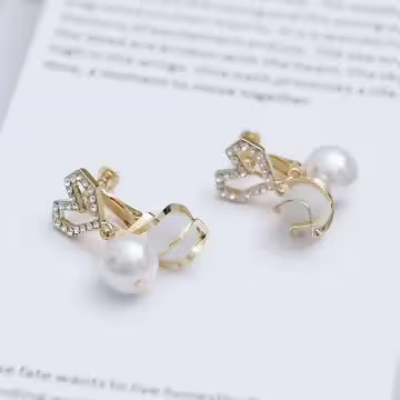 鑲鑽愛心雙珠琉璃×螺旋耳夾