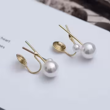 二顆交叉珍珠×蚊香盤U型耳夾