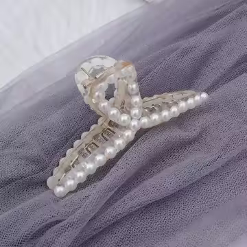 交叉氣質珍珠×鯊魚髮夾