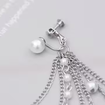 好多層垂墜流蘇珍珠水鑽×單邊耳骨吊墜耳環