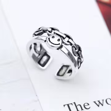 925銀飾×雙層笑臉鍊條×開口戒指