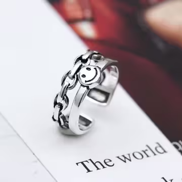 925銀飾×雙層笑臉鍊條×開口戒指