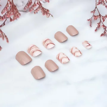 奶茶大理石紋亮面×穿戴式手指甲片×二十四入 .avif