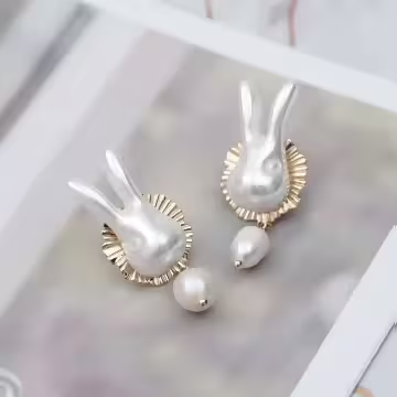 巴洛克珍珠小白兔×耳環