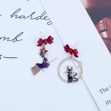小魔女與黑貓×不對稱吊墜耳環