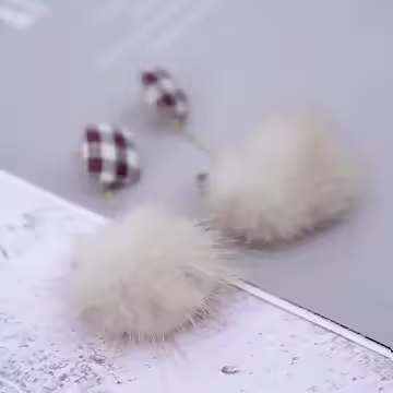 格子毛球小鹿×吊墜耳環