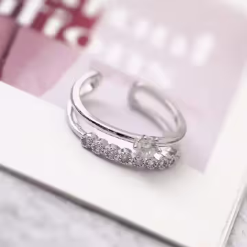 925銀飾×六爪單鑽雙層蕾絲邊×開口戒指