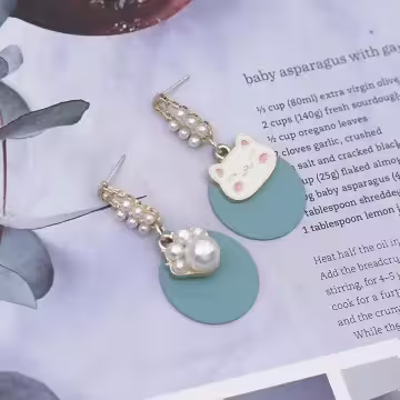 萌貓肉蹼馬卡龍珍珠×不對稱吊墜耳環