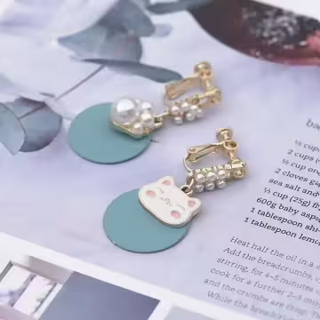 萌貓肉蹼馬卡龍珍珠×不對稱螺旋耳夾