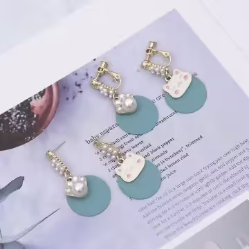 萌貓肉蹼馬卡龍珍珠×不對稱螺旋耳夾