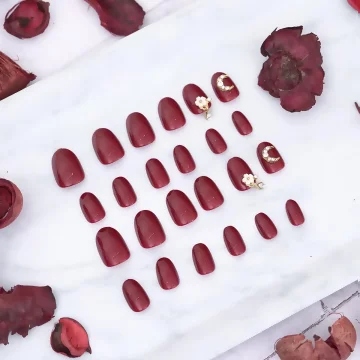 大紅月亮小花水滴亮面×穿戴式手指甲片×二十四入 .avif
