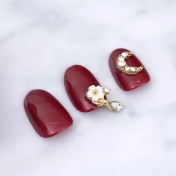 大紅月亮小花水滴亮面×穿戴式手指甲片×二十四入 .avif