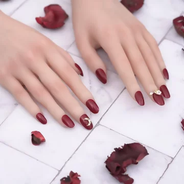 大紅月亮小花水滴亮面×穿戴式手指甲片×二十四入 .avif