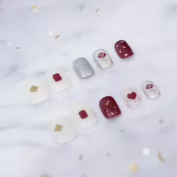 紅玫瑰愛心銀蔥亮面&times;穿戴式手指甲片&times;二十四入 