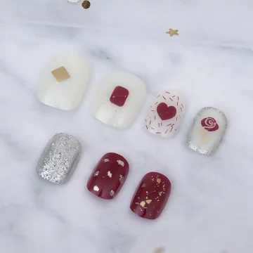 紅玫瑰愛心銀蔥亮面×穿戴式手指甲片×二十四入 .avif