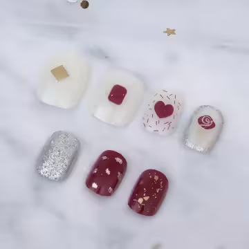 紅玫瑰愛心銀蔥亮面&times;穿戴式手指甲片&times;二十四入 