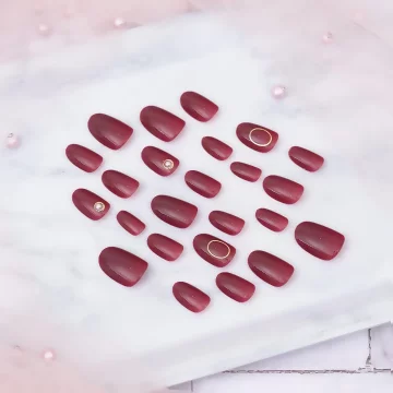 金橢圓紅底鑲鑽亮面×穿戴式手指甲片×二十四入 .avif