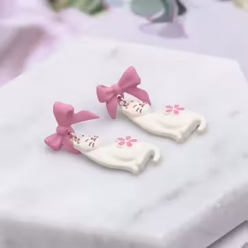 甜美粉櫻小白貓×吊墜耳環