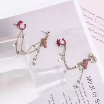 許願小熊紅蝴蝶結×單邊耳骨吊墜耳針