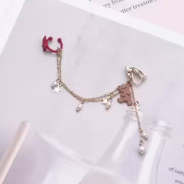 許願小熊紅蝴蝶結×單邊耳骨三角耳夾