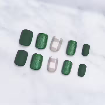 亮粉綠底灰格子霧面×穿戴式手指甲片×二十四入