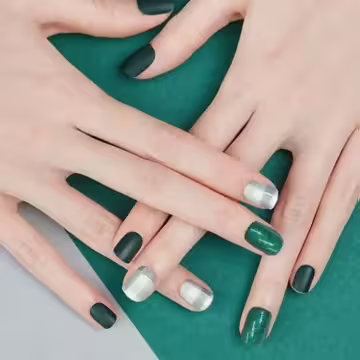 亮粉綠底灰格子霧面×穿戴式手指甲片×二十四入