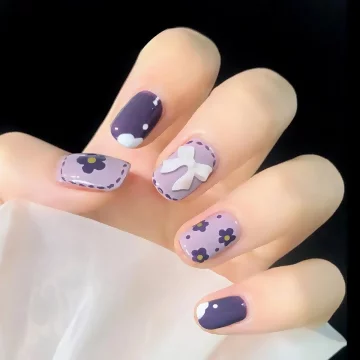 漾紫滿花白蝴蝶結亮面×穿戴式手指甲片×二十四入 .avif