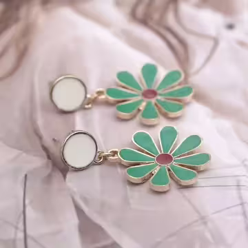 綠色雛菊小花×吊墜耳環