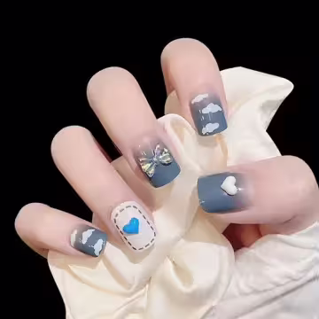 藍天白雲領結愛心亮面×穿戴式手指甲片×二十四入