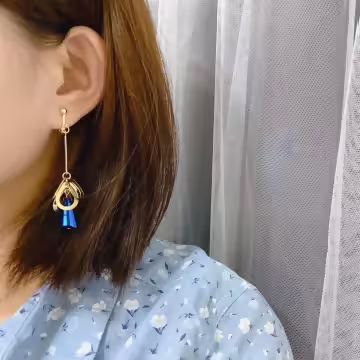 金屬鏤空花瓣藍晶柱×吊墜耳環