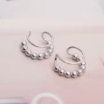 雙層圓珠×U型耳骨夾