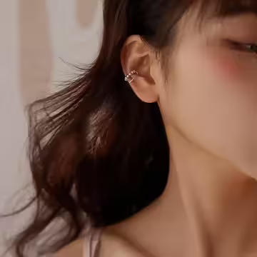 雙層圓珠×U型耳骨夾