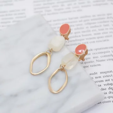 撞色玉石紋不規則圓環×吊墜耳環×共二色.avif