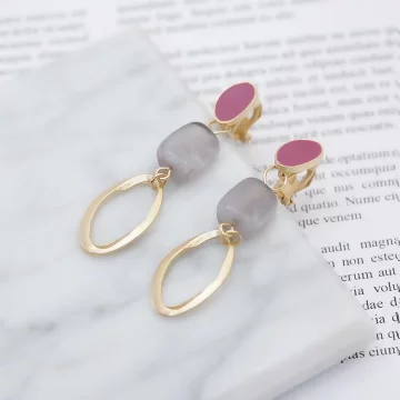 撞色玉石紋不規則圓環×吊墜耳環×共二色.avif