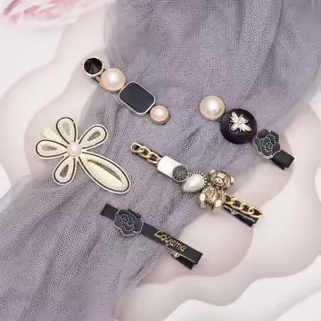 小熊黑玫瑰花朵×五套件髮夾組