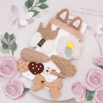 皇冠貓耳大白花×九套件髮夾髮束組