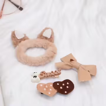 皇冠貓耳大白花×九套件髮夾髮束組