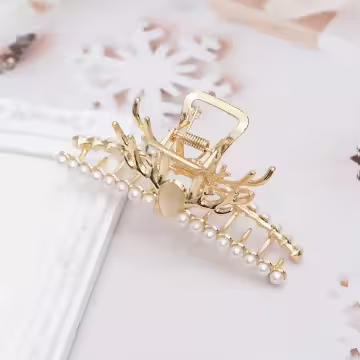 鹿角珍珠貓眼石×鯊魚髮夾