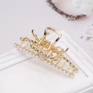 鹿角珍珠貓眼石×鯊魚髮夾