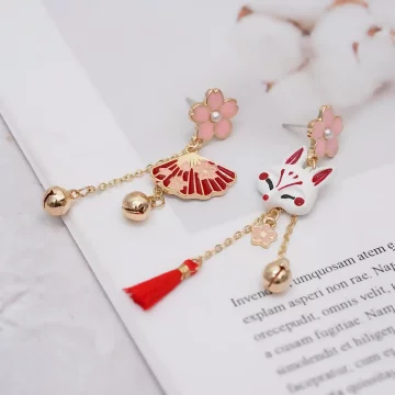 櫻花摺扇小狐狸×不對稱吊墜耳環.avif