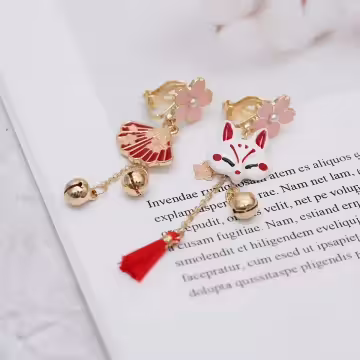 櫻花摺扇小狐狸×不對稱三角耳夾