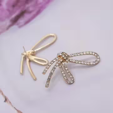 金屬晶鑽蝴蝶結線條×不對稱耳環